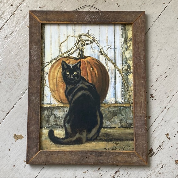 Black Cat Halloween Print Lath Framed Print 12 X 16 - Picture 1 of 5